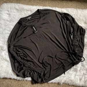 Express Black Scrunched Tie Sleeves Top NEW Size XS